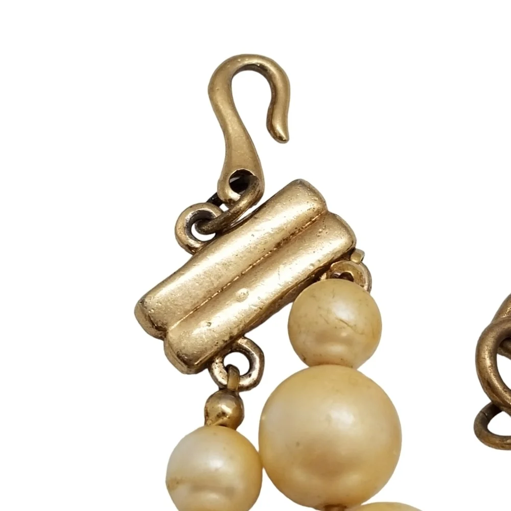 Vintage CAROLEE Double Strand Cream Pearl Choker | Antiqued Gold Heart Tag